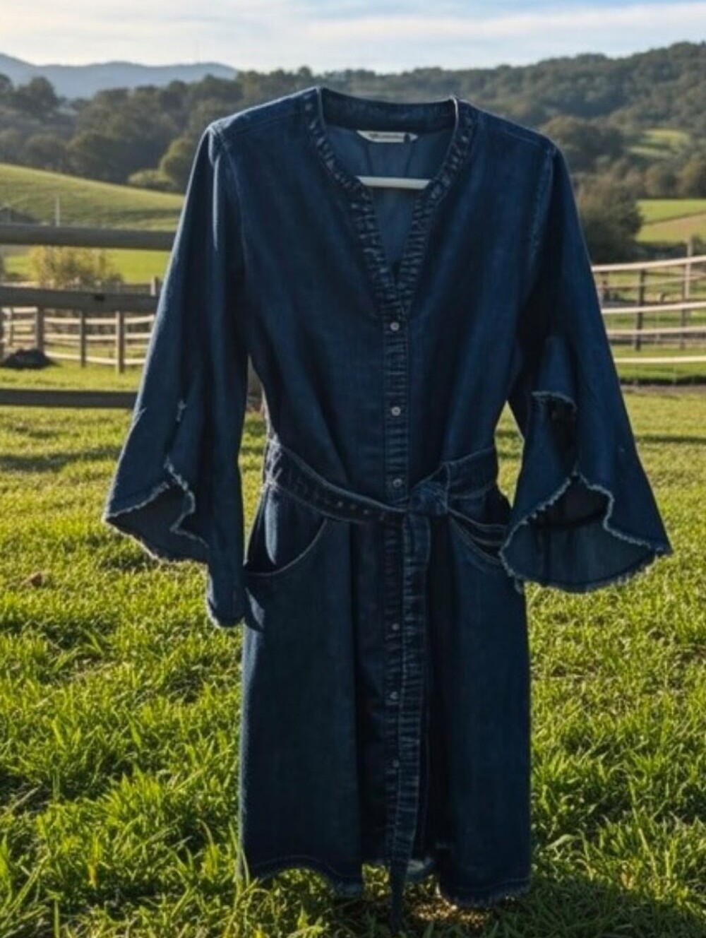 Festival Denim Dress with Bell Sleeves